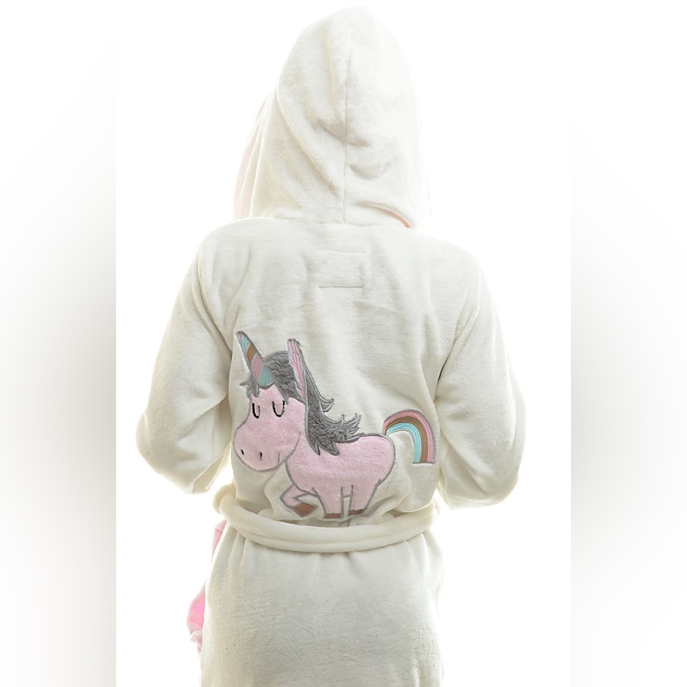 DH106 NEW Poppy Diary Ecru-Rose Embroidered Unicorn Soft Plush Bathrobe Women